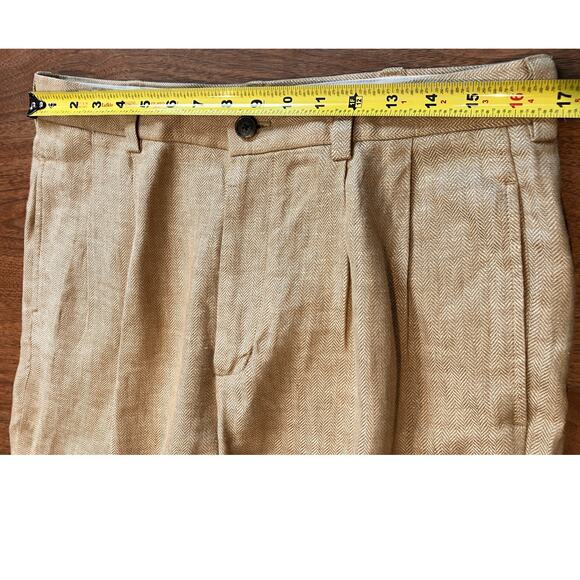 Brooks Brothers 346 Linen Pants Men’s 34x32 Tan Herringbone Dress Trousers - Picture 5 of 8